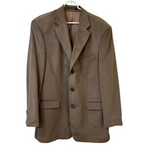 Kasper Mens Size 42 T Tan Faux Suede 3 Button Blazer Suit Jacket Office Preppy